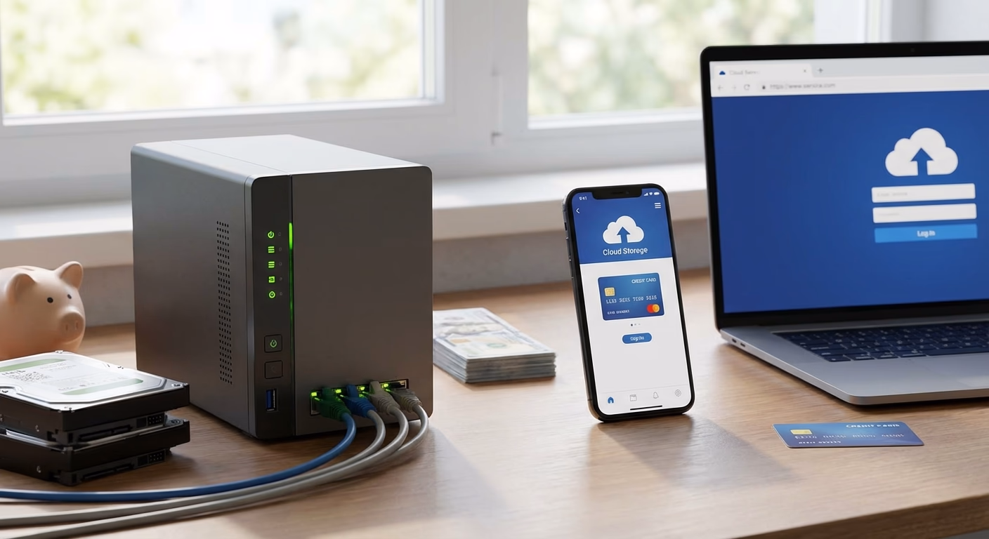 홈서버와 클라우드 비용 및 구조 비교 인포그래픽